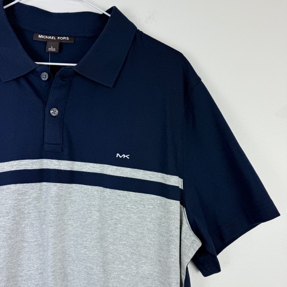 NWT Michael Kors Color block Navy and Gray Polo Shirt - Picture 3 of 5